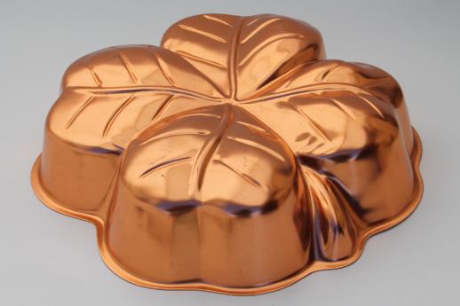 lucky clover jello mold or cake pan, retro copper aluminum pan four-leaf clover shape