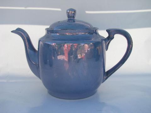 made in Japan vintage blue and coral luster china tea set, teapot, pitcher etc.