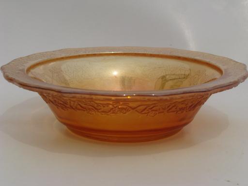 marigold iridescent luster glass fruit bowls, Normandie bouquet