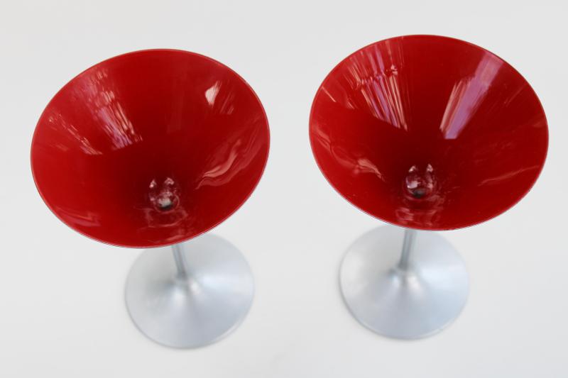 matte silver / red martini cocktail glasses, Stolzle Lausitz Germany