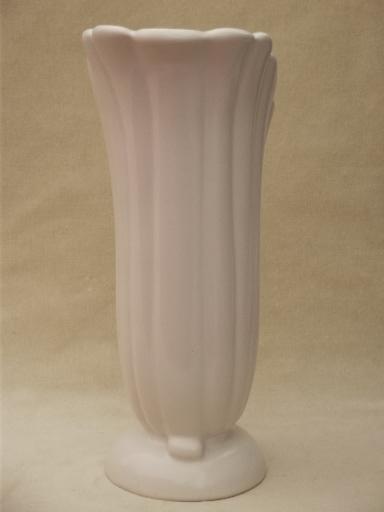 matte white pottery vase, vintage Abingdon pottery art deco lily vase