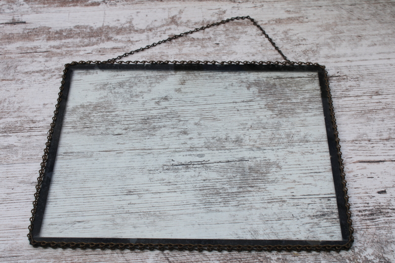 metal chain hanging glass frame for antique print, sign or advertising picture