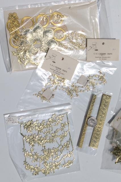 metallic gold foil border trimming edging & snips, paper filigree doily lace lot
