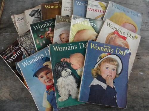 mid century 40s and 50s Woman's Day magazines art covers/advertising etc