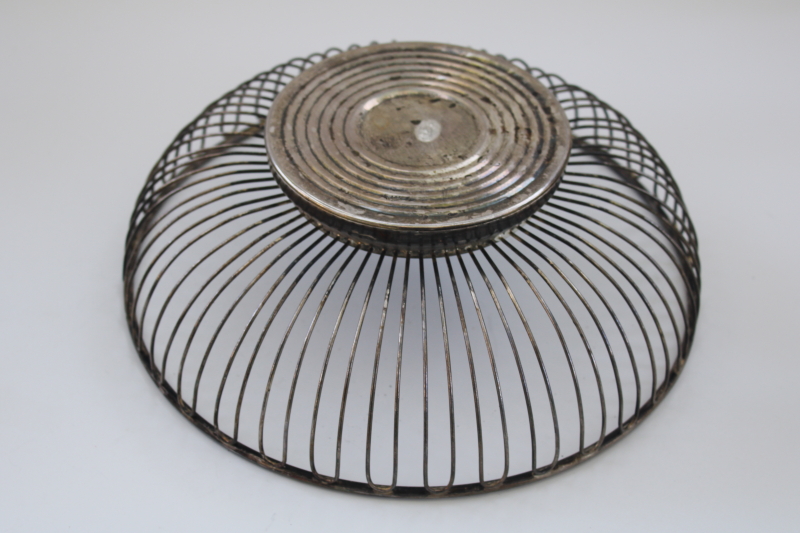 mid century mod silver plate wire basket centerpiece bowl, 60s 70s vintage minimalist decor