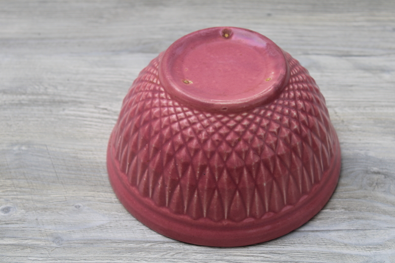 mid century vintage USA pottery, rose pink color ceramic mixing bowl for retro kitchen