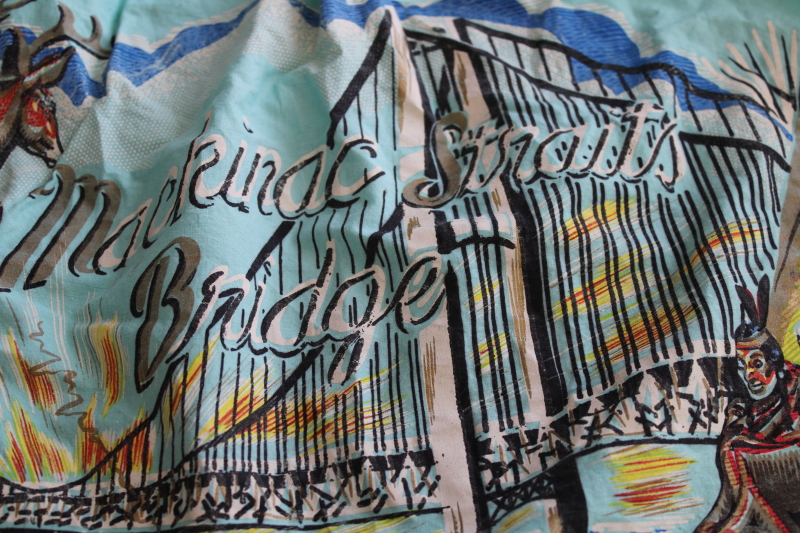 mid-century vintage travel souvenir print apron, Michigan Mackinac bridge