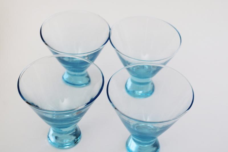 mid-century mod vintage bar glasses, capri blue aqua glass Hazel Atlas?