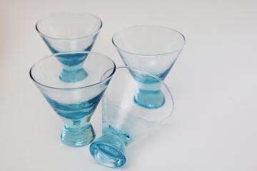 mid-century mod vintage bar glasses, capri blue aqua glass Hazel Atlas?