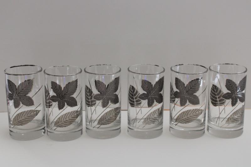 mid-century mod vintage barware, drinking glasses w/ silver leaves Culver or Fred Press?