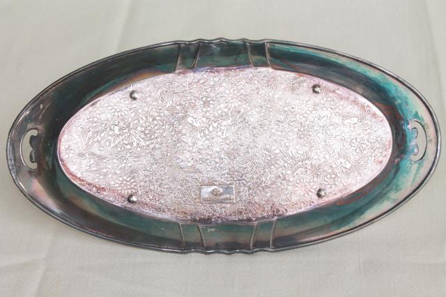 mid-century modern vintage silver plate, art deco style cream & sugar set w/ tray