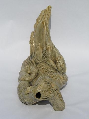 mid-century vintage ceramic flower holder centerpiece, beach driftwood