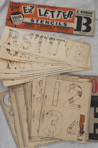 mid-century vintage letter and number stencils, cardstock alphabet & numbering templates for signs 