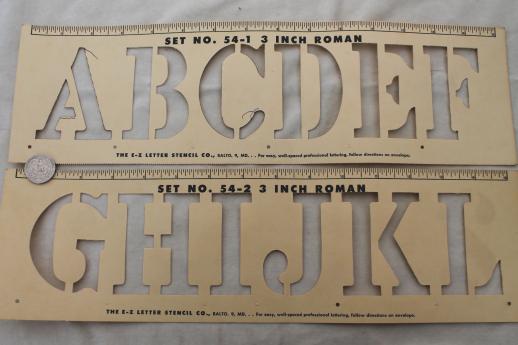mid-century vintage letter and number stencils, cardstock alphabet & numbering templates for signs 