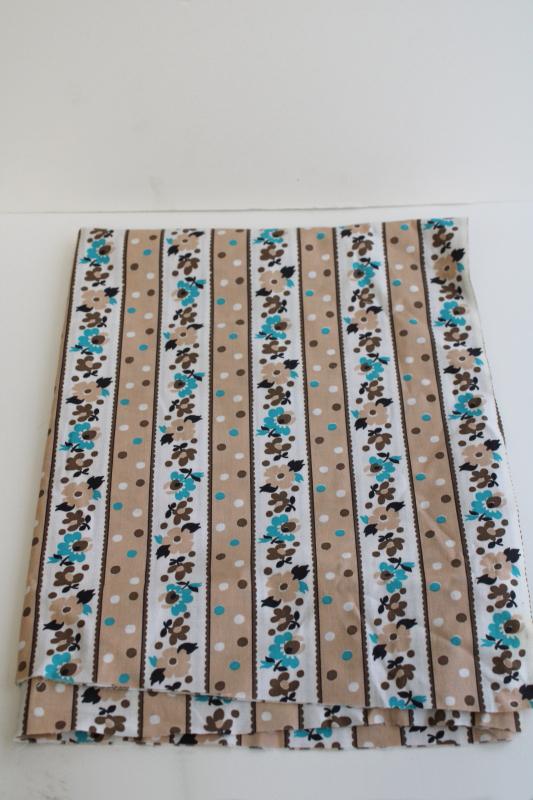 mid-century vintage quilting weight cotton fabric, floral stripe turquoise flowers