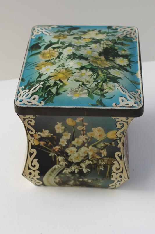 mid-century vintage sewing box, Edward Sharp England tin from chocolate candy or toffee