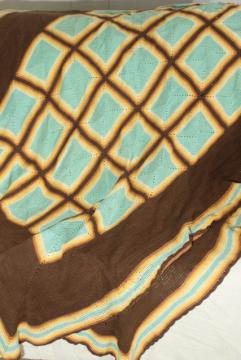 mid-century vintage southwest colors bedspread, handmade Indian blanket crochet cotton thread