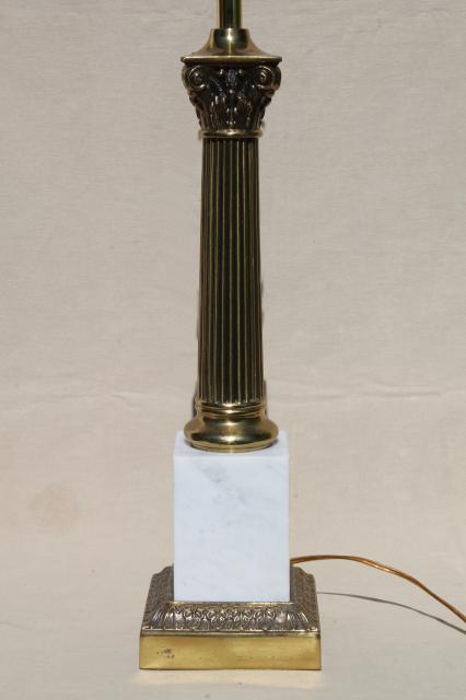 mid-century vintage table lamp, huge solid brass column w/ marble lamp base