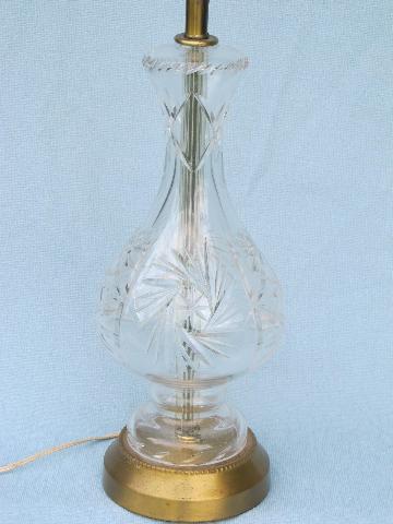 mid-century vintage tall crystal star pattern clear glass table lamp