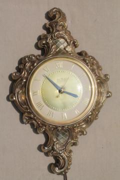 mid-century vintage wall clock, United - Brooklyn antique french style gold cast metal frame