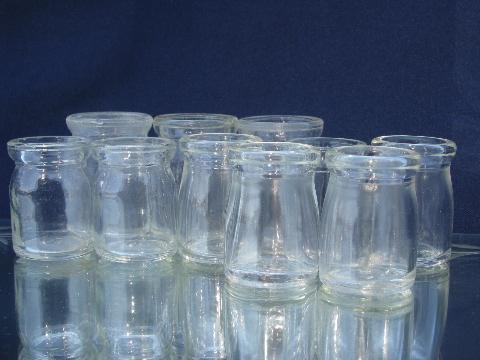 mini glass cream bottles, lot old individual creamers, vintage restaurant ware