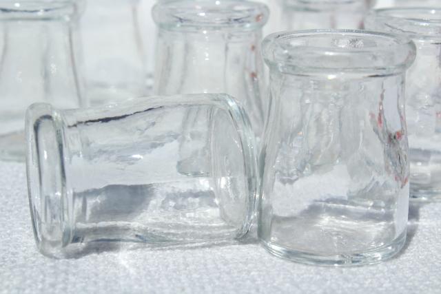 mini glass cream / milk bottles, lot old individual creamers, vintage restaurant ware
