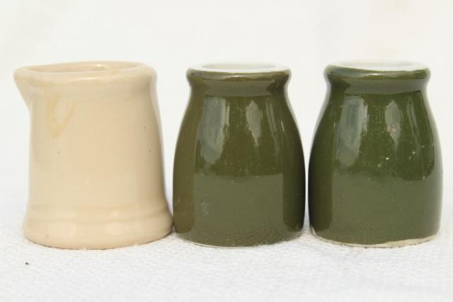 mini restaurant ware creamers, vintage adobe ware, green & white ironstone china