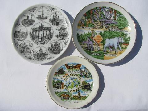 miniature china souvenir plates, state maps & landmarks, vintage souvenirs