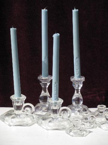 glass pressed candlesticks tiny tapers candles miniature skinny