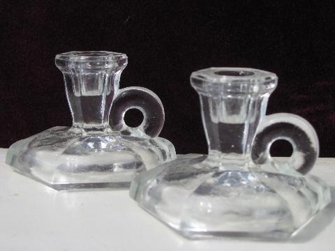 miniature pressed glass candlesticks for tiny candles or skinny tapers
