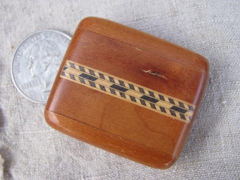 miniature treenware boxes, vintage burl wood, inlaid border woodenware
