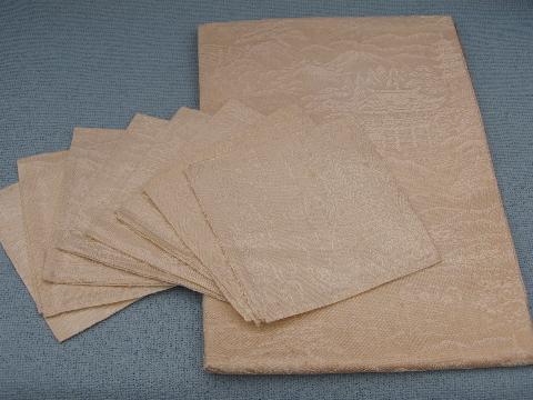 mint condition vintage rayon damask table linens, tablecloth & napkins