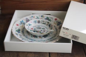 mint in box vintage Andrea by Sadek Garden of India floral china chip  dip set, plate, bowl  spoon