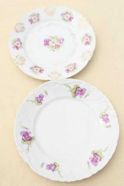 mismatched antique vintage china plates w/ different patterns, pink roses florals