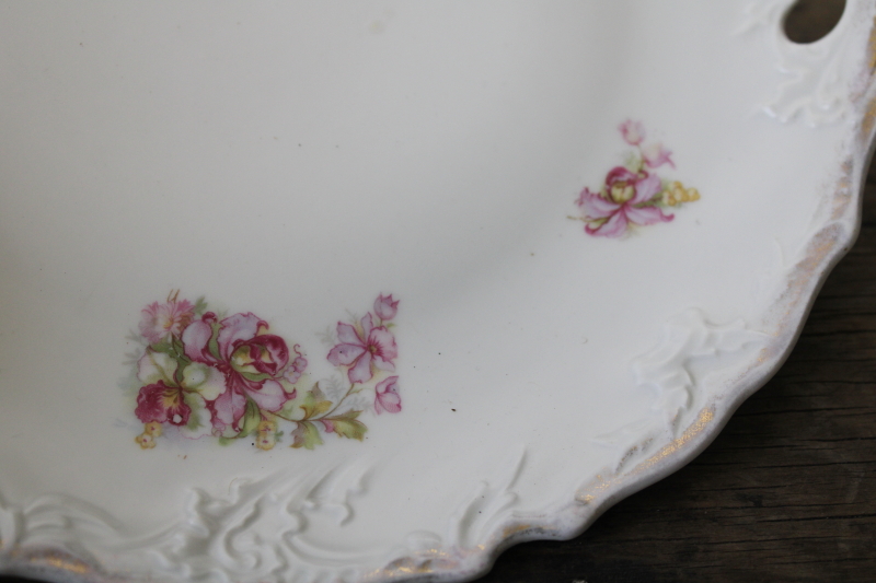 mismatched floral china serving plates  handled trays, antique vintage dinnerware shabby chic