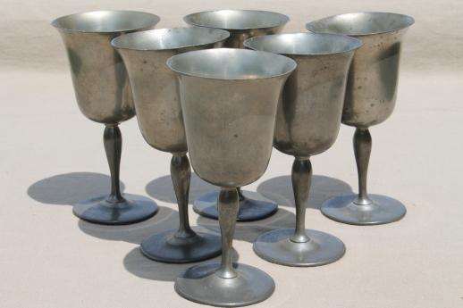 mixed lot antique & vintage pewter goblets, medieval style banquet table wine glasses