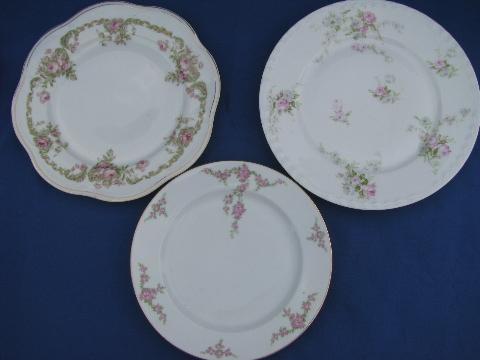 mixed lot old rose floral antique china plates, Limoges, Bavaria, etc