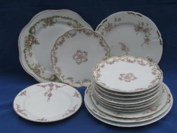 mixed lot old rose floral antique china plates, Limoges, Bavaria, etc