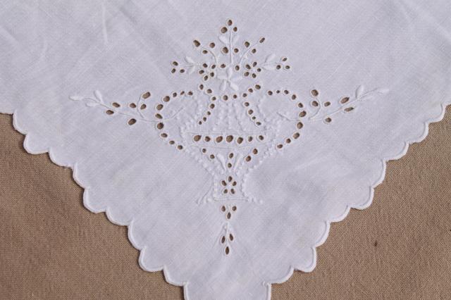 mixed lot vintage embroidered whitework luncheon / tea table napkins, madeira, broderie anglaise
