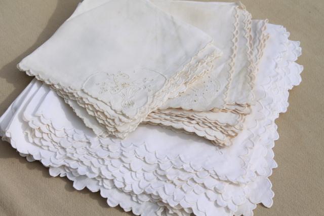 mixed lot vintage embroidered whitework luncheon / tea table napkins, madeira, broderie anglaise