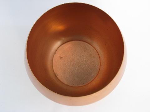 mod round vintage solid copper bowl, large ball vase