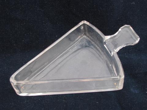 mod triangle wedge shaped relish trays, 60s vintage glass dishes for lazy susan