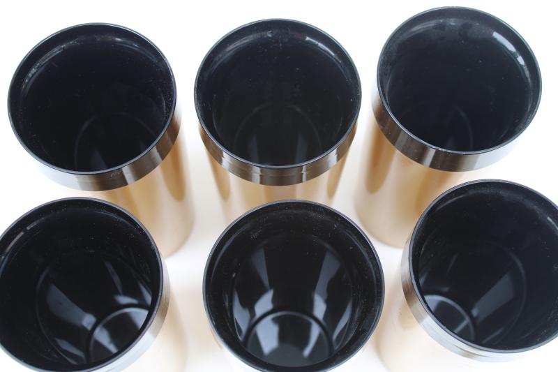 mod vintage West Bend Thermo Serv black & gold insulated plastic drinking glasses