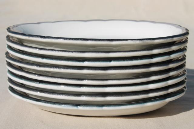 mod vintage black, grey, white china oval dinner plates / surf & turf platters
