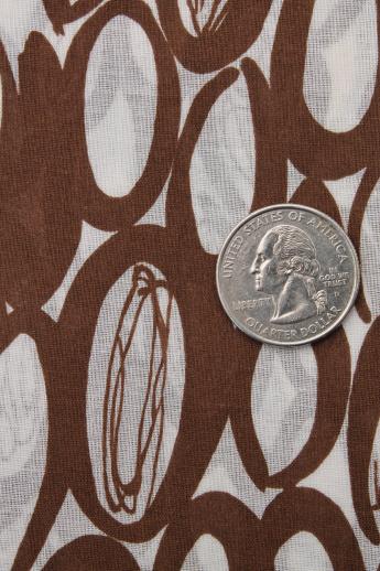 mod vintage cotton fabric, chocolate brown & white coffee beans or cacao print