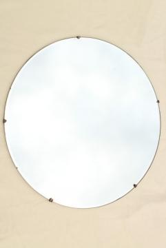 mod vintage frameless mirror circle, art deco or mid-century modern big round dot!
