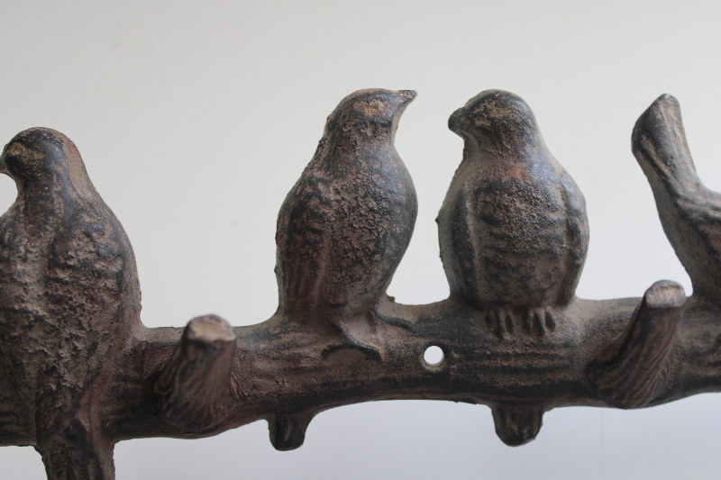 modern farmhouse birds on a branch cast iron coat hooks wall mount hanging rack