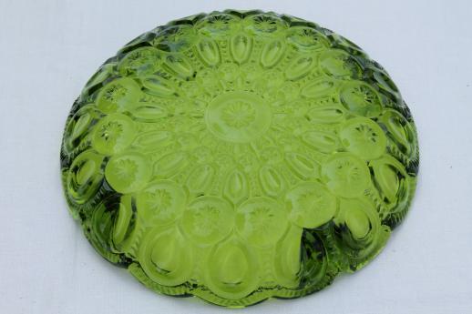 moon & stars pattern green glass, huge round glass ashtray 60s 70s vintage