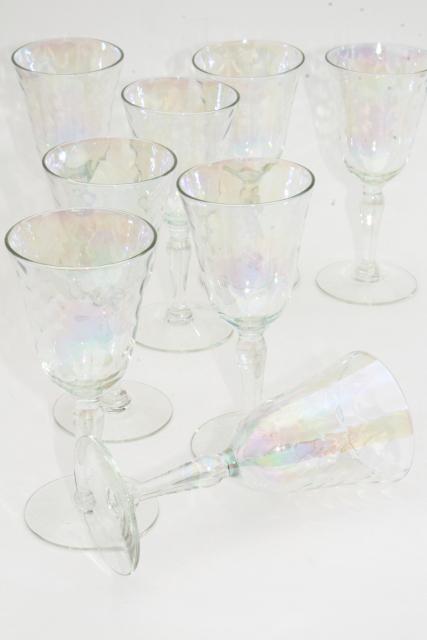 mother of pearl iridescent glass goblets, set of 8 vintage wine glasses