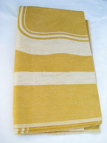 mustard gold french country style vintage pure linen damask tablecloth, never used